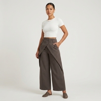 Pantalon large décontracté marron à ourlet irrégulier et superposition, taille haute, pour femme, style bureau, vente en gros usine