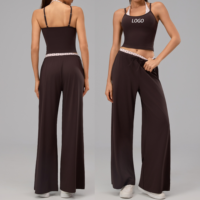 Ensemble 2 pièces pour femme : débardeur dos nu et pantalon large à pois avec ceinture, tenue décontractée pour l'entraînement