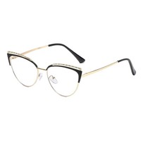 Mode Nouveau Anti-Lumière Bleue Unisexe À La Mode Ins Style Xiaohongshu Même Style Métal Cat Eye Lunettes Cadre Diamant Solide En Gros