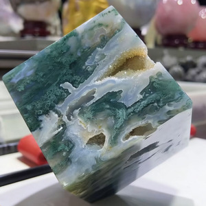 Vente en gros de cubes d'agate mousse naturelle de haute qualité, gravés, tendance mode, cristal de guérison, <span class=keywords><strong>géode</strong></span> de quartz, Feng Shui, pour les affaires - Product Image 2