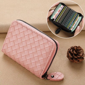 High Quality Customized <strong>Pattern</strong> Ladies PU <strong>Leather</strong> Accordion <strong>Wallet</strong> Woven Multi Card Slots for Passport Credit Cards Business - Product Image 3