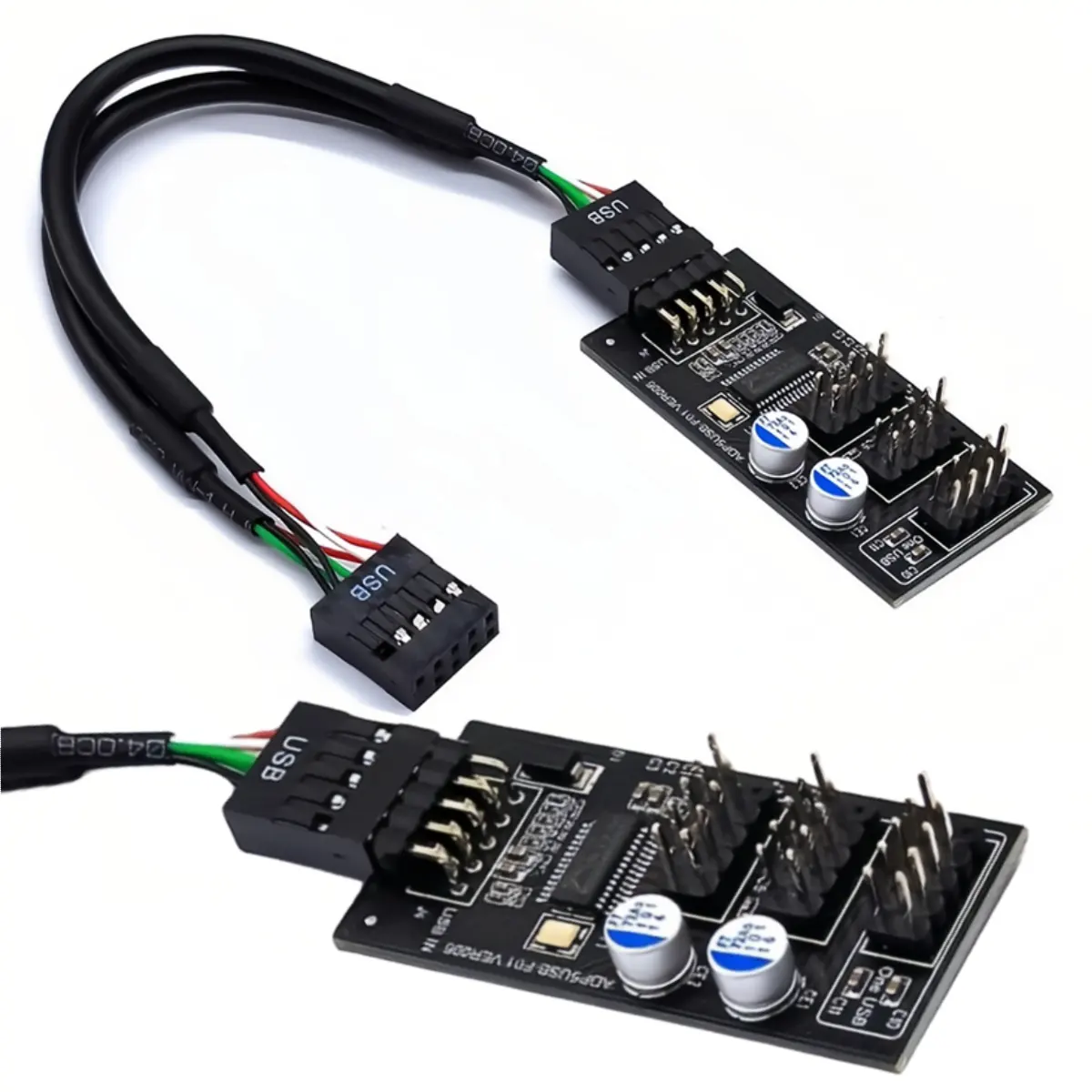 9 Pin USB 2.0 Hub Conector USB Splitter 1 a 3 USB2.0 9Pin Header Board + 30cm Cabo para Refrigeração a Água RGB LED Fan Speed Test