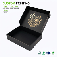 Boîte cadeau noire mate personnalisée avec logo intérieur en feuille d'or, motif cerf, boussole et feuille de chêne, pour emballage de marque nature, vente en gros