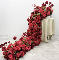 Décoration de table de mariage en gros : Centres de table floraux, boules de fleurs en soie rose bordeaux, chemins de table floraux