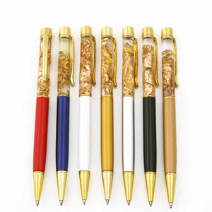 Sıcak satış lüks kalem altın taş altın folyo Metal tükenmez kalem yüzen altın gevreği Metal kristal top uçlu kalem ile özel Logo