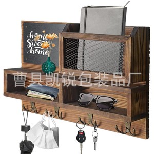 Wooden Entryway Key Rack Wall Mounted Mail Storage Organizer With <b>Hooks</b> And <b>Shelves</b> For Home Use - Product Image 5