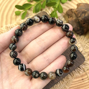 ट्रेंडी पुरुषों की ब्राउन स्ट्रिप बीड ब्रेसलेट बेड भाग्यशाली प्राकृतिक पत्थर के गहने बौद्ध अवधारणा उपहार विचार - Product Image 3