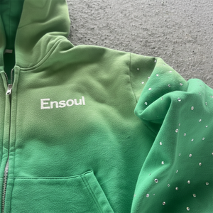 Felpa con Cappuccio Vintage da Uomo ES Personalizzata, Pesante, Verde, Lavaggio Acido, Ricamata, Ecologica, Effetto Sbiadito, Vestibilità Ampia, Zip, Strass, Calda - Product Image 3