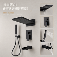 Ensemble de robinetterie de douche thermostatique noir mat sur mesure OEM, système de douche pluie en laiton pour projets de salle de bain