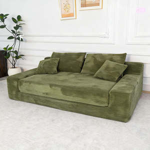 طقم أريكة مضغوط بالتفريغ أسود اللون بتصميم عتيق من قماش الكوردروي وإطار من البي في سي وإسفنج نقي لغرفة المعيشة والسرير متعدد الاستخدامات قابل للإزالة والغسل - Product Image 1