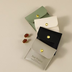 Luxury PU Leather Custom Logo Square Envelope Jewelry Pouch with Gold Button Earrings Bracelet Dustproof Bag - Product Image 3