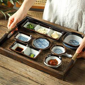 Plat à sauce vintage en céramique bleue, rectangulaire, 3,75 pouces, pour sauces, ketchup, sushi, condiments et assaisonnements - Product Image 2