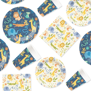 DAMAI - Juego de Vajilla Desechable para Fiestas Infantiles con Temática de Animales, Platos, Vasos y Servilletas de Papel con Diseño de León y Jirafa - Product Image 4