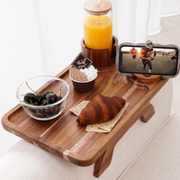 Plateau organisateur de canapé réglable en bois pour salon, support pour télécommande, porte-gobelet, plateau de service pour collations avec support