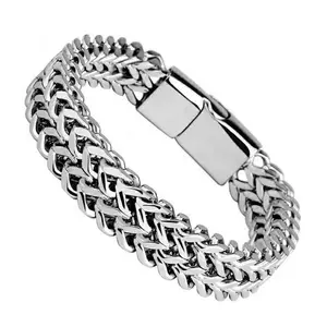 Hot Sales Men Smart Magnet Button Stainless Steel Bracelet Hip Hop Black Silver Double Curb Chain Bracelets