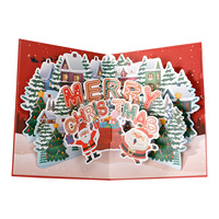 Carte de vœux de Noël 3D, design Arbre de Noël, message de gratitude et de bénédiction, en carton, origine Chine, transfrontalier