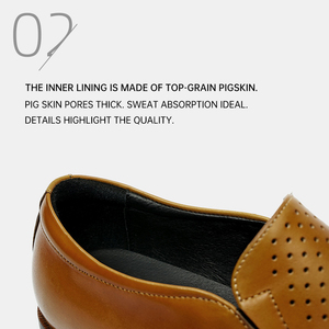 OEM Custom Perforated Slip-On <b>Flat</b> <b>Pointed</b> <b>Toe</b> Loafers Men's Cowhide Comfort Breathable Waterproof Summer Office Dress Shoes - Product Image 3