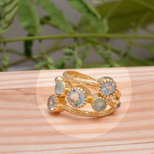 Bague topaze bleue et calcédoine Aqua en argent sterling 925 massif plaqué or fait à la main bijoux fins certifiés IGI pour mariage - Product Image 2