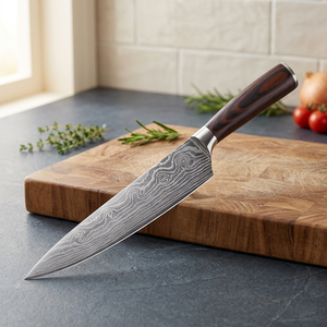 Cuchillo de Chef Profesional de 8 Pulgadas de Acero Inoxidable, Cuchillo Afilado para Carne, Mango de Madera PAKKA para Mano Derecha, Ecológico, Vintage, Mate, Jahangir - Product Image 5