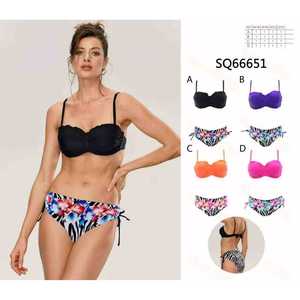 Women Padded Halter <b>Bikini</b> <b>Set</b> Two Piece Summer Beach Swimwear Bra Top Tie Side High Waist Bottom S-XL Wholesale SQ66651 - Product Image 1