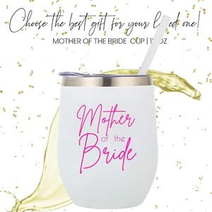 Vaso de vino para madre de la novia de acero inoxidable de doble pared de 12oz con recubrimiento en polvo con tapa y pajita, regalos de hija - Product Image 5