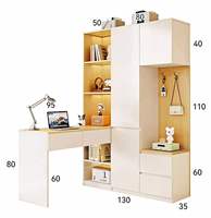 Ensemble de bureau d'angle moderne en bois avec étagère de rangement ; Meuble de rangement multifonctionnel pour chambre à coucher, design minimaliste