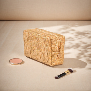 Bolsa de Cosméticos Tejida de Paja PP, Bolsa de Viaje Portátil, Bolsa de Almacenamiento Cuadrada Multiusos para Monedas, Lápiz Labial, Maquillaje y Artículos de Aseo - Product Image 4