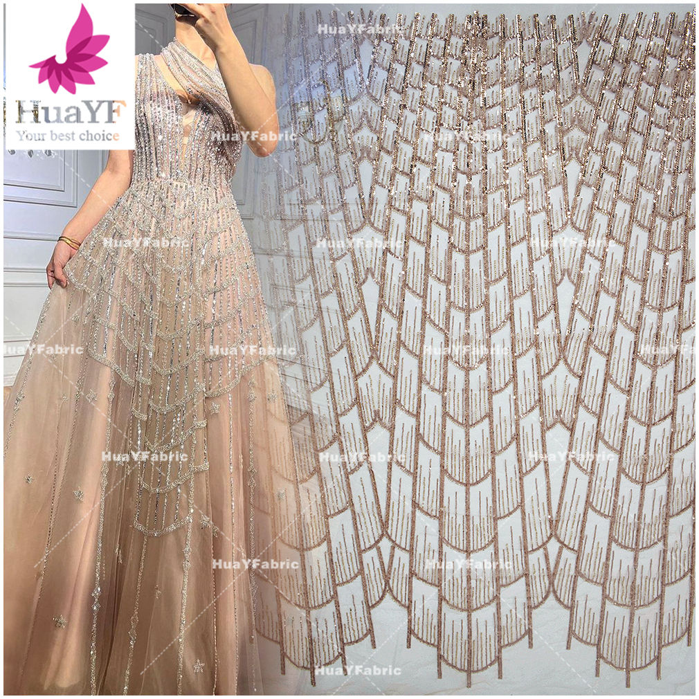 HY2654 African Newest Heavy Rose Gold 3d Beaded Lace With Shining