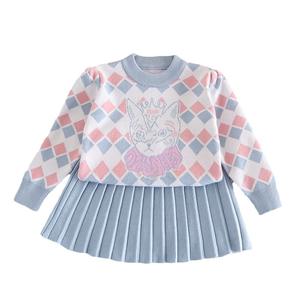 Tête de tigre mignon tricoté deux pièces Cardigan <span class=keywords><strong>pull</strong></span> <span class=keywords><strong>jupe</strong></span> pour filles et enfants vêtements d'hiver décontractés - Product Image 5