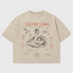 Camiseta Gráfica Mud Wash de Algodón Pesado, Oversize, Estilo Urbano Desgastado, Corte Holgado, Estampado Personalizado, Estilo Casual para Hombre - Product Image 1