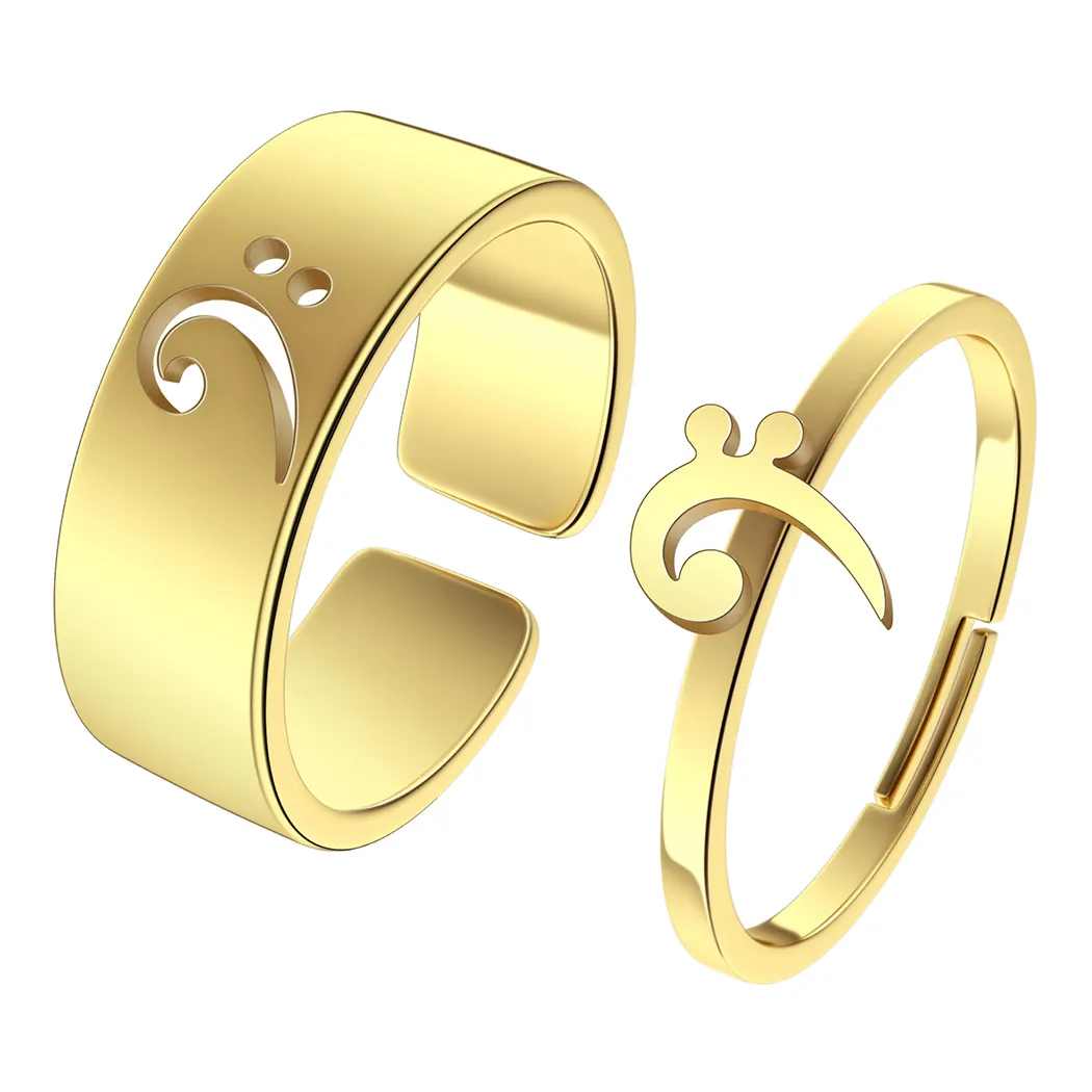 Fashion Music Bass Clef Jewelry anelli in acciaio inossidabile regolabili abbinati a lui e a lei promessa coppia anello