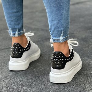 Sneakers da <span class=keywords><strong>Uomo</strong></span> con Suola Alta e Borchie in Bianco e Nero, <span class=keywords><strong>Scarpe</strong></span> Casual Urban Streetwear Fatte a Mano, Sneakers Premium <span class=keywords><strong>Offerta</strong></span> All'Ingrosso 2023 - Product Image 6