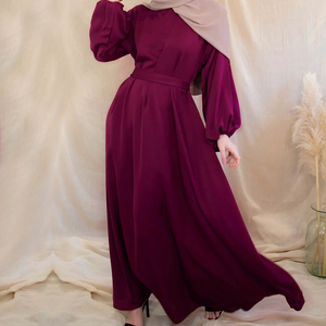 Abaya Dubai Turquía Color sólido Simple Modest Kaftan Ropa islámica Cerrado Manga larga Vestidos musulmanes para mujeres - Product Image 4