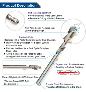EUROCUT Din 338 HSS strumenti per fori di 4241 1mm Dia punte per trapano in acciaio ad alta velocità per metallo