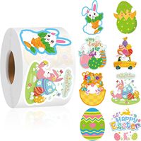 Rollo de Pegatinas con Diseño de Conejitos de Dibujos Animados, Pegatinas Decorativas Redondas de 1 y 1.5 Pulgadas para Pascua, para Niños