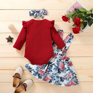Kids Sets Clothes Toddler Baby Girls Cotton Floral Skirts Romper <b>Suits</b> With Lace Strap of China - Product Image 3