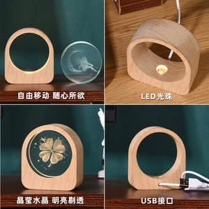 2024 nueva luz nocturna Luna láser Vía Láctea círculo de cristal pisapapeles con base de luz de madera - Product Image 2