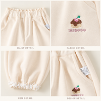 Celana Balon Warna Ivory untuk Anak Perempuan dengan Motif Cupcake, Saku Samping, dan Manset Berhias Bunga - Tersedia Kustomisasi & Grosir