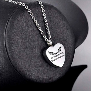 <strong>Angel</strong> <strong>Wings</strong> Heart <strong>Ashes</strong> Pendant Crmation <strong>Ashes</strong> Memorial Urn Stainless Steel <strong>Ashes</strong> Jewelry <strong>Necklace</strong> With Fill Kit Velvet Bag - Product Image 4