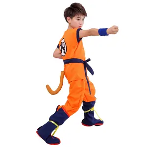 High Quality Kids Suits Son Goku Gui Wu Carnival Anime Cosplay Holiday Costumes Tail Wig Blue Gold Children Dress Up Men