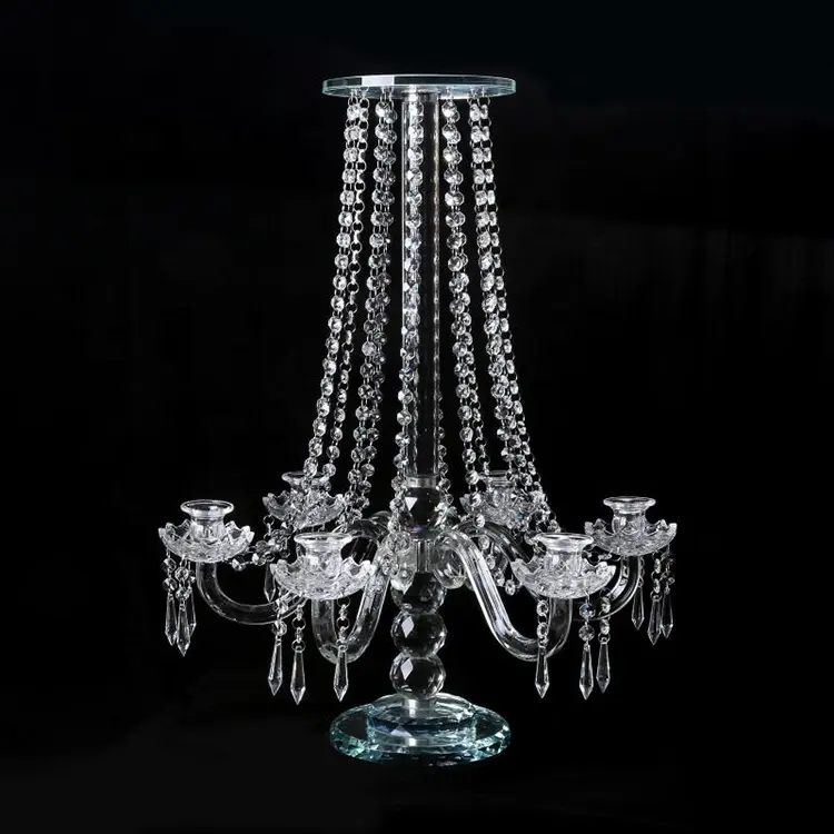 Custom bruiloft decoratie crystal9 arm kandelaars luxe delicate crystal bloem stand tafel kandelaar