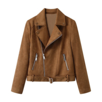 Blouson Moto en Daim pour Femme 2025 Nouvelle Collection Courte Streetwear Uni Fermeture Éclair Décontracté Hiver OEM ODM Vente en Gros