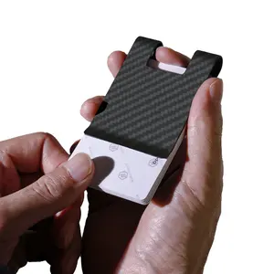 Pemegang kartu magnetik serat karbon asli portabel, dompet penghalang rfid dengan logo kustom