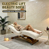 Mobilier de salon de beauté moderne : Table de massage électrique incurvée, lit facial réglable avec cadre en acier inoxydable et oreiller ergonomique en forme de S