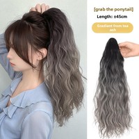 Perruque synthétique pour femme, résistante à la chaleur, fabriquée à la machine, queue de cheval, mèches dégradées bleu cendré, longue, bouclée, volumineuse, à grandes ondulations