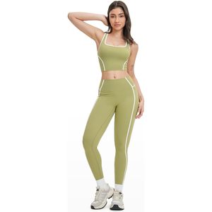 Ensemble de sport deux pièces pour femme : débardeur dos nageur à col carré et leggings taille haute avec bande latérale, tenue de yoga extensible dans les quatre sens - Product Image 4