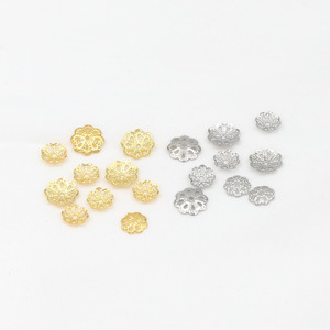 Flower Shape Hollow Bead Caps For <b>Bracelet</b> Making <b>Copper</b> Plated Gold And Silver 8 Petal DIY Jewelry Findings - Product Image 1