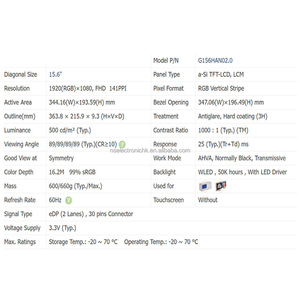 ใหม่ต้นฉบับ 15.6 นิ้ว 1920*1080 FHD อุตสาหกรรมโมดูล LCD สำหรับคอมพิวเตอร์อุตสาหกรรมศูนย์ตรวจสอบ G156HAN02.0 - Product Image 2