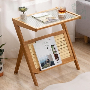 Modern Luxury <b>Bedside</b> Table Desk Bamboo Wooden Bedroom Nightstands with Weaving Book Holder - Product Image 1