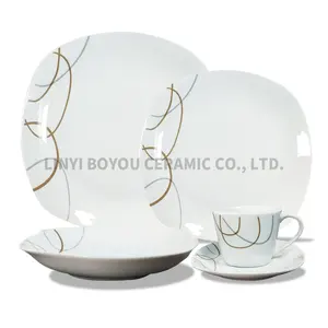 Set alat makan porselen glasir populer untuk rumah dan hadiah Pola unik 24 buah piring dan mangkuk keramik